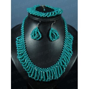 Колье 48см,браслет 20см, серьги из циркона цвет аквамарин
