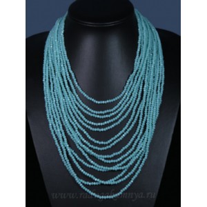 Колье из циркона  14 нитей аквамарин  44см