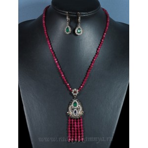 Бусы с подвеской + Серьги из самоцветов, 48см