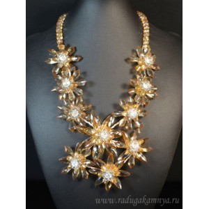 Колье из циркона 10 цветков цвет цитрин , 50см