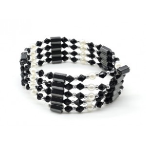 Бусы-браслет магнитные с гематитом 6*8мм., цвет черно-белый, 87см.