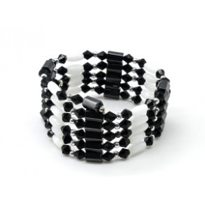 Бусы-браслет магнитные с гематитом 6*8мм., цвет черно-белый, 87см.