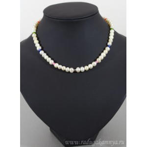 Бусы из жемчуга шарик 9мм с фурнитурой черный, 46см