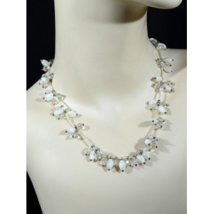 Бусы из перламутра с цирконом цвет молочный, 45см