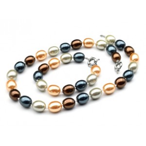 Комплект: бусы, браслет из майорки овал 13*15мм цвет ассорти кофейно-синее, 47; 20см