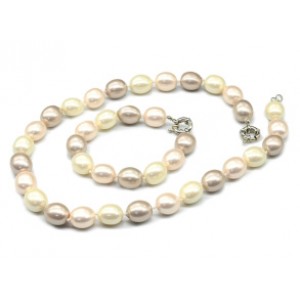 Комплект: бусы, браслет из майорки овал 13*15мм цвет ассорти светлое, 47; 20см