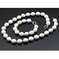 Комплект: бусы, браслет из майорки овал 13*15мм цвет бело-перламутровый, 47; 20см