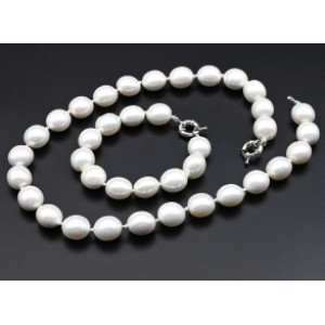 Комплект: бусы, браслет из майорки овал 13*15мм цвет бело-перламутровый, 47; 20см