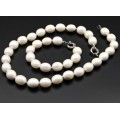 Комплект: бусы, браслет из майорки овал 13*15мм цвет белый, 47; 20см