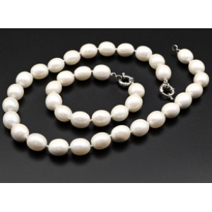 Комплект: бусы, браслет из майорки овал 13*15мм цвет белый, 47; 20см