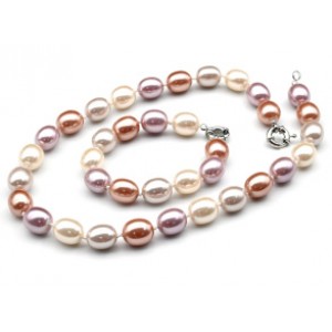 Комплект: бусы, браслет из майорки овал 13*15мм цвет белый, розовый, рыжий, 47; 20см