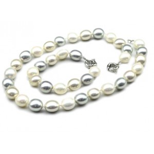 Комплект: бусы, браслет из майорки овал 13*15мм цвет белый, серый, 47; 20см