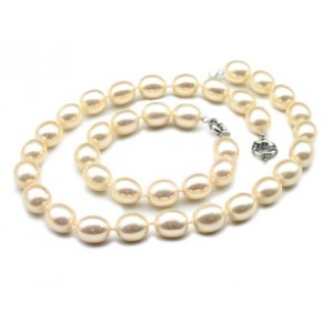 Комплект: бусы, браслет из майорки овал 13*15мм цвет кремовый, 47; 20см