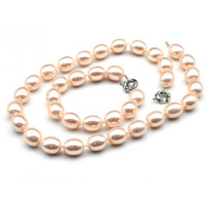 Комплект: бусы, браслет из майорки овал 13*15мм цвет пудровый, 47; 20см