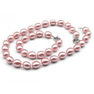 Комплект: бусы, браслет из майорки овал 13*15мм цвет розовый, 47; 20см