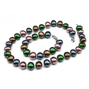 Комплект: бусы, браслет из майорки овал 15*13мм цвет ассорти буро-зеленое, 46; 20см