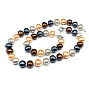 Комплект: бусы, браслет из майорки овал 15*13мм цвет ассорти кофейно-синее, 46; 20см