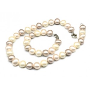 Комплект: бусы, браслет из майорки овал 15*13мм цвет белый, серый, розовый, 46; 20см