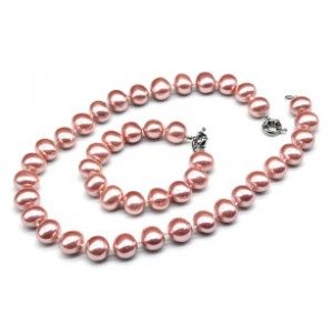 Комплект: бусы, браслет из майорки овал 15*13мм цвет розовый, 46; 20см