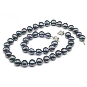 Комплект: бусы, браслет из майорки овал 15*13мм цвет черный, 46; 20см