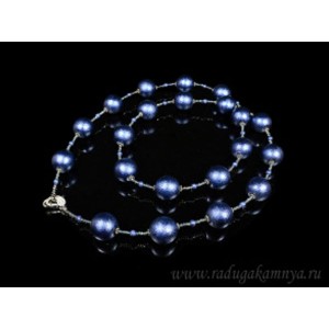 Крупные бусы из майорки цвет синий, 93см