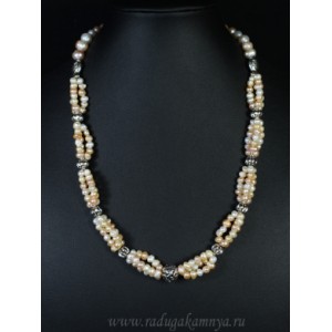 Колье из жемчуга тройное 4-10мм, цвет  белый, крем, 50см