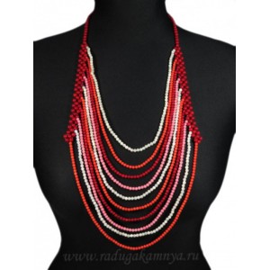 Колье из коралла ассорти 10нитей с перламутром шарик 5-4мм, 64см