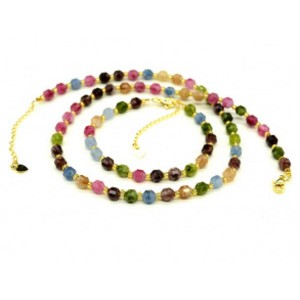 Комплект: бусы, браслет из кальцита граненые 5*6мм цвет  ассорти, 45см, 17см