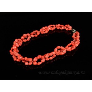 Бусы из коралла тройное плетение галтовка розовый, 50см