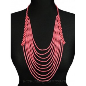Колье из коралла розового 10нитей шарик 5-4мм, 64см
