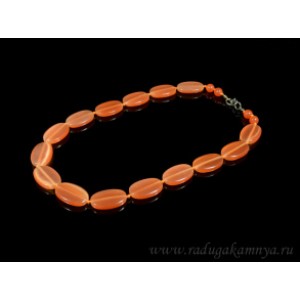 Бусы из кошачьего глаза (синт.) овал 16*25мм, цвет оранжевый, 48см