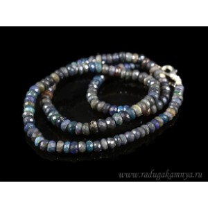 Бусы из Опала  черного огранка, 50см, 28гр