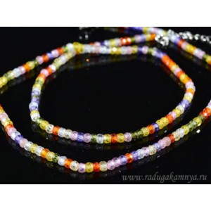 Бусы из Фианита шарик гр.3мм, цвет ассорти, 45см, 17г