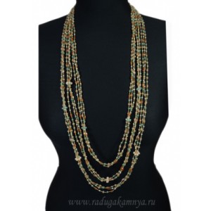 Колье "Мишель" 9 нитей с бисером и цирконом цвет  кремовый, 87см,