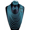 Колье 12 нитей, браслет, серьги из цирконов  цвет голубой , 46см