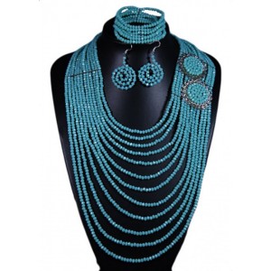 Колье 12 нитей, браслет, серьги из цирконов  цвет голубой , 46см