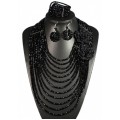 Колье 12 нитей, браслет, серьги из цирконов с розами цвет черный, 46см