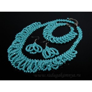 Колье 48см,браслет 19см, серьги из циркона цвет голубой
