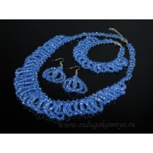 Колье 48см,браслет 19см, серьги из циркона цвет синий