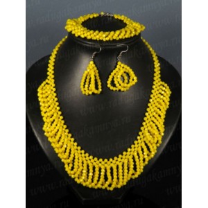 Колье 48см,браслет 20см, серьги из циркона цвет желтый