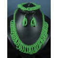 Колье 48см,браслет 20см, серьги из циркона цвет зеленый