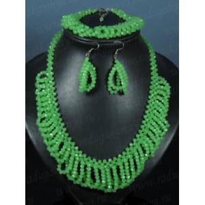 Колье 48см,браслет 20см, серьги из циркона цвет зеленый