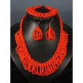 Колье 48см,браслет 20см, серьги из циркона цвет оранжевый
