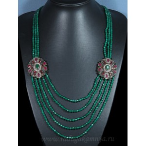 Колье 5 нитей из самоцветов с цирконами, 65см