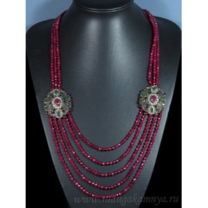 Колье 5 нитей из самоцветов2 с цирконами, 65см