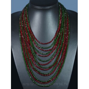 Колье из циркона  14 нитей красный,зеленый,  44см