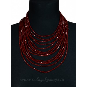 Колье из циркона 14нитей бордовый, 44см
