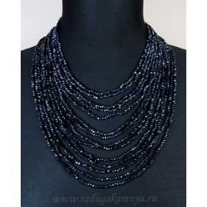 Колье из циркона 14нитей черно-синий, 44см