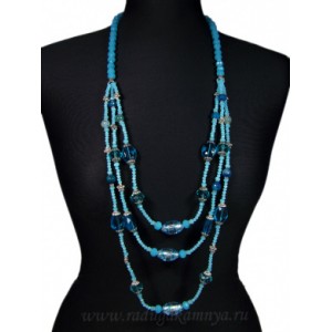 Колье из циркона 3 нити цвет голубой, 88см