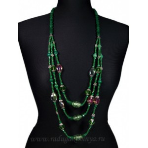 Колье из циркона 3 нити цвет зеленый, 88см